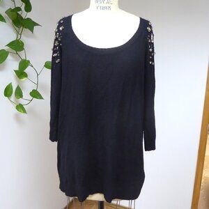 Black sweater with gray rhinestones on shoulders forever 21 plus size 1X